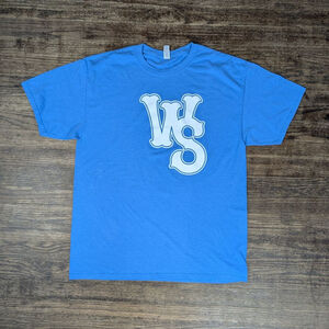 Winston Salem, Carolina blue tee. Big WS graphic. Size L